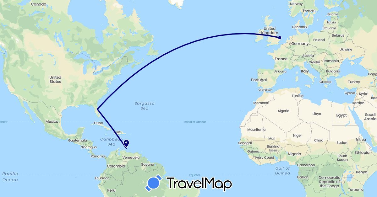 TravelMap itinerary: driving in United Kingdom, Netherlands, United States (Europe, North America)